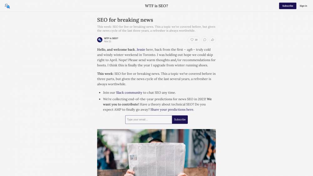 Le SEO pour les News sur Wtfseo.substack.com