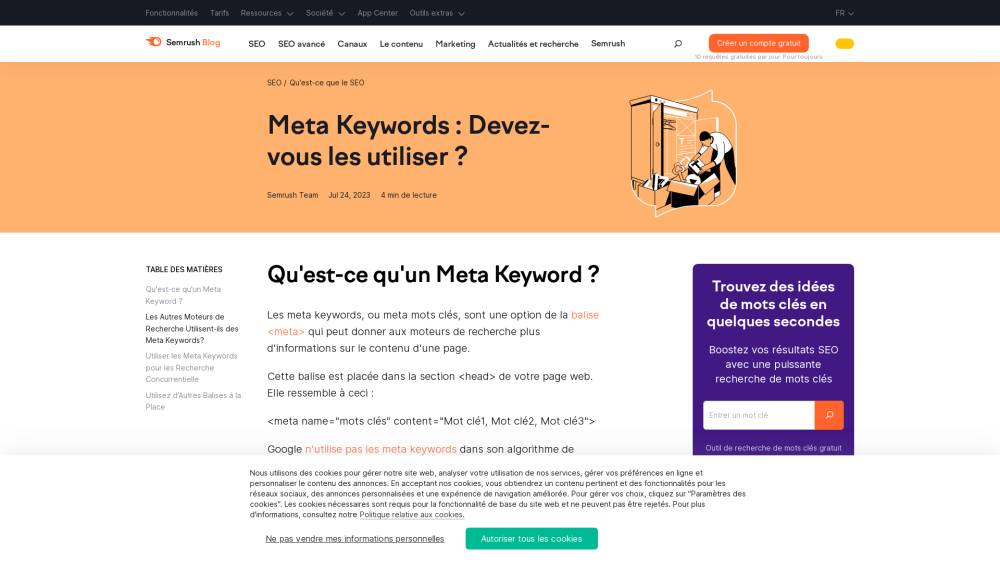 Doit-on utiliser les Meta Keywords ? sur Fr.semrush.com