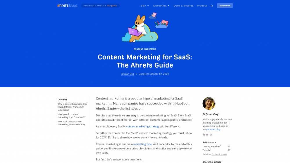 Content Marketing pour les SaaS sur Ahrefs.com