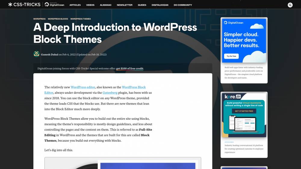 WordPress: les "block themes" sur Css-tricks.com