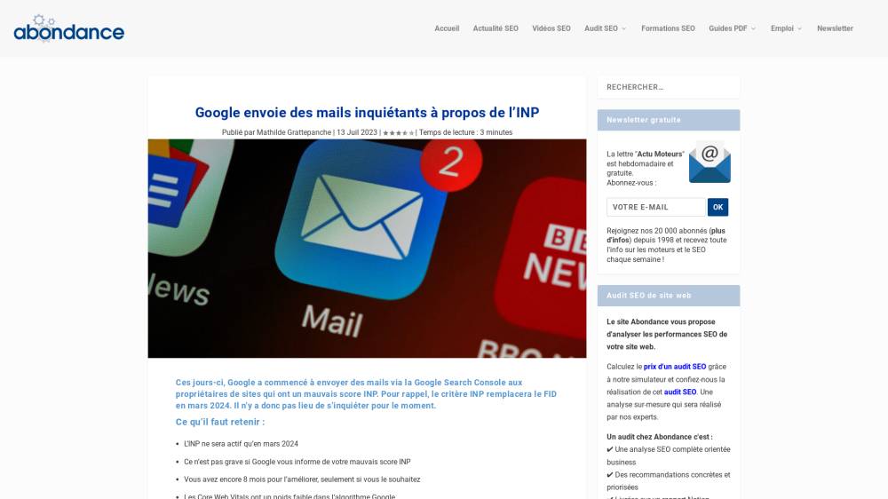 Google fait peur avec l'INP sur Abondance.com