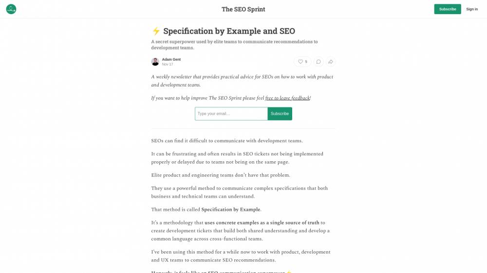 Spécification par l'exemple sur Theseosprint.com