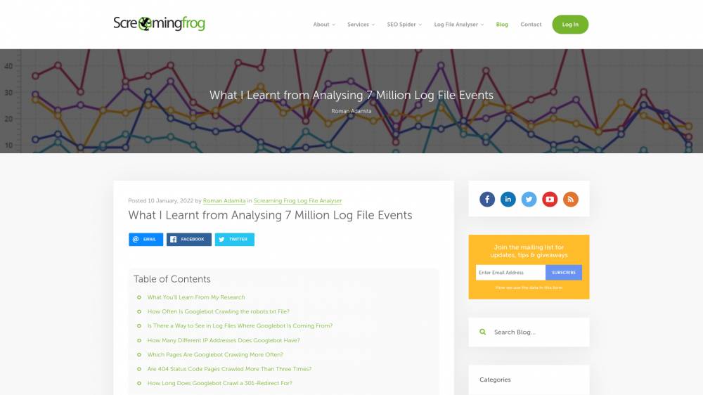 Analyse de logs e-commerce sur Screamingfrog.co.uk