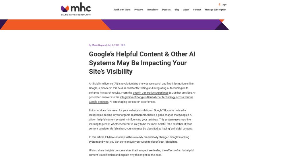 Google AI Systems sur MarieHaynes.com