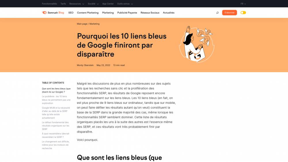 Les liens bleus de Google vont disparaître sur Fr.semrush.com