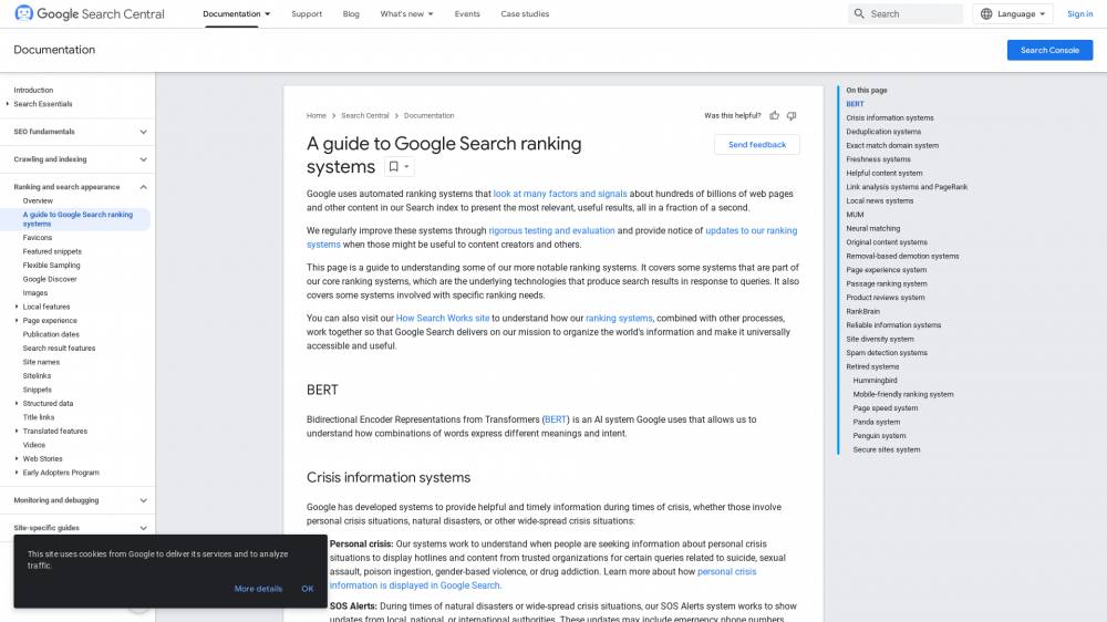 Google: Guide des systèmes de ranking sur Developers.google.com