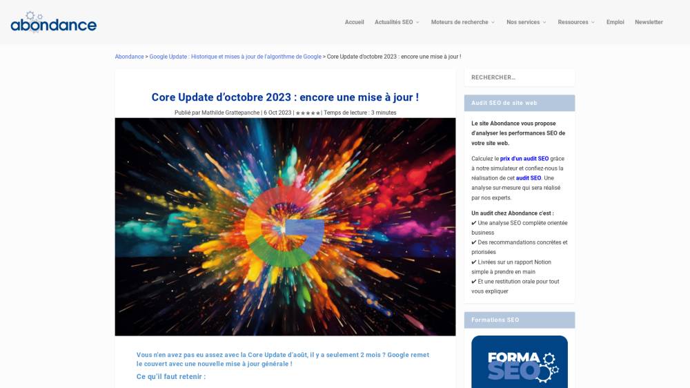 Core Update octobre 2023 sur Abondance.com