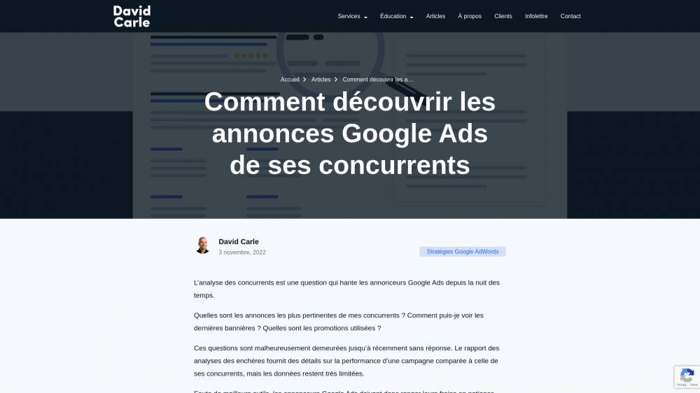 Trouvez les Ads de vos concurrents sur Davidcarlehq.com