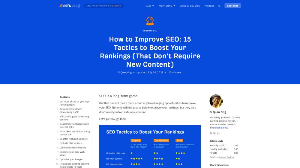 15 idées pour booster vos rankings sur Ahrefs.com