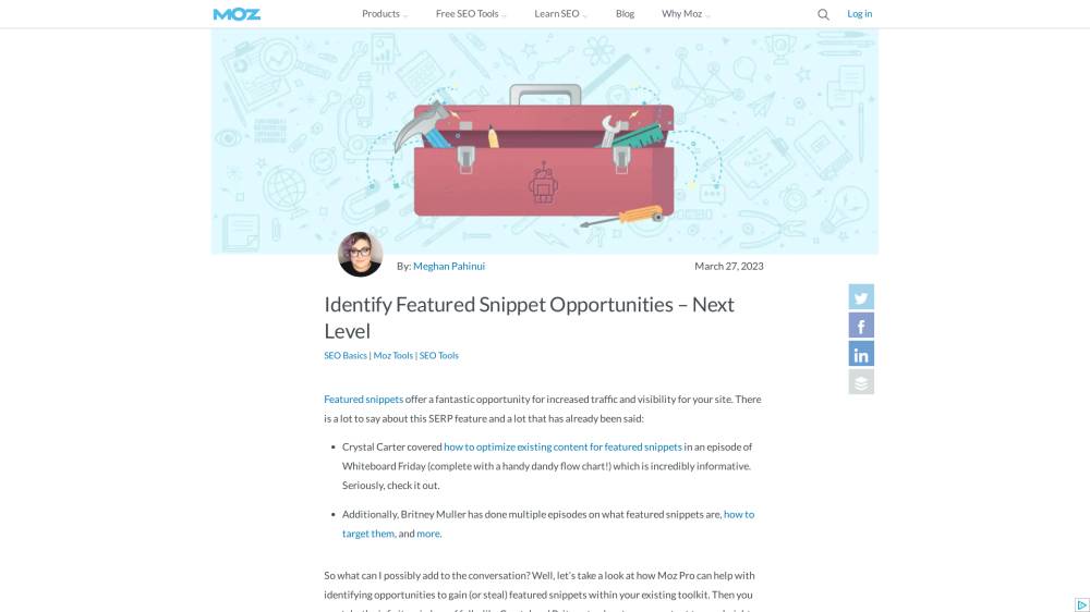 Identifier les opportunités de Featured Snippets sur Moz.com