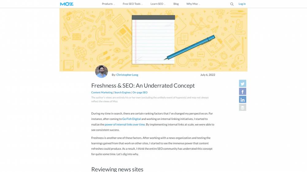 Fraîcheur et contenu sur Moz.com
