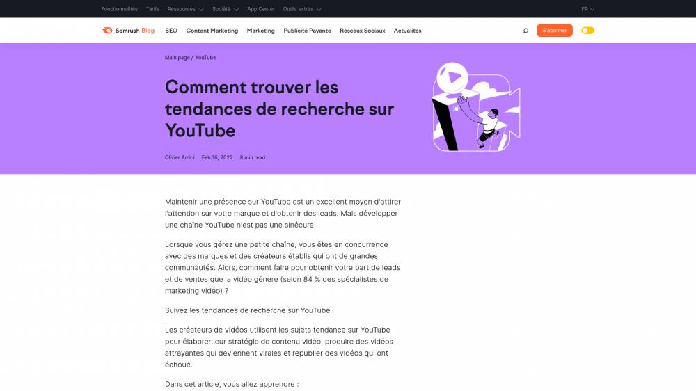 Exploiter les tendances YouTube sur fr.Semrush.com