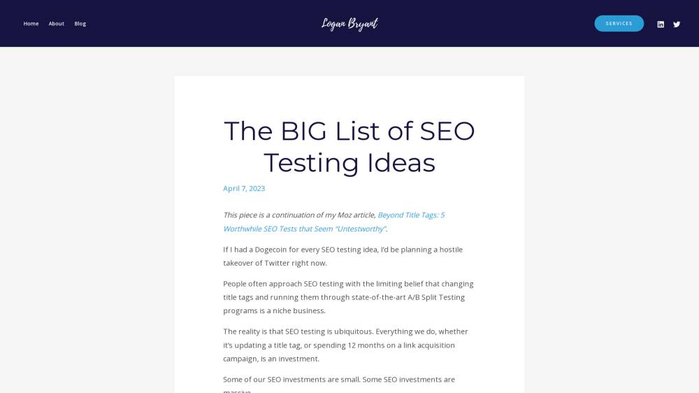 Idées de tests SEO sur LoganBryant.com