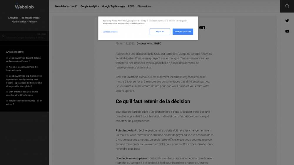 Google Analytics devient illégal en France sur Webalab.fr